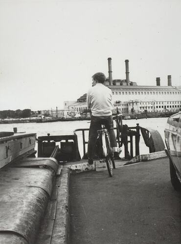 Digital Photograph - Man on Bicycle Waiting for the Williamstown Ferry, Port Melbourne, 1968.