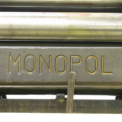 Manufacturer's Plate of  Johne Monopol Clam Shell, Platen Printing Press