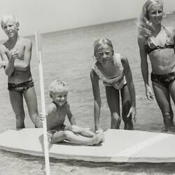 Two Boys, Three Girls & a Wooden Surf Ski, Carrum Beach, 1972