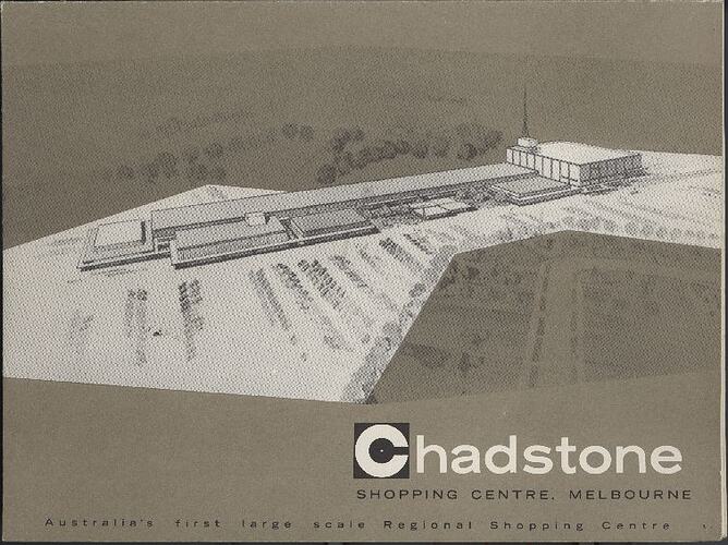 Chadstone Shopping Centre Floor Plan brochure cover showing aerial plan printed in brown, black and white.