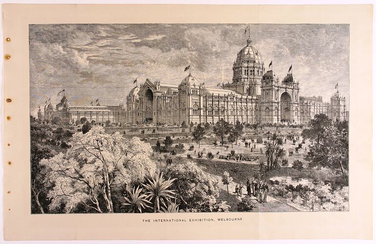 Print - Melbourne Exhibition Building and Carlton Gardens from the South West, 1880