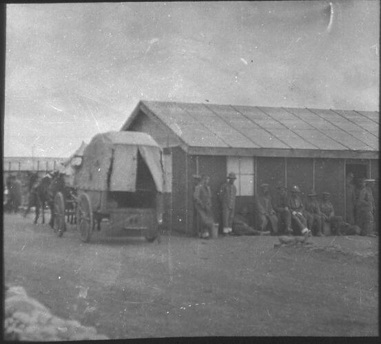 Lantern Slide - Army Camp with Australian Soldiers and Horsedrawn Military Wagon