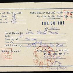 Electoral Card - Issued to Lam Huu Minh, Vietnam, circa 1975