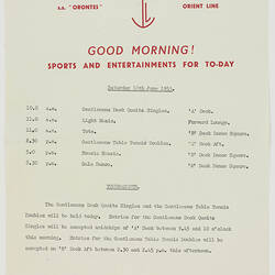 SS Orontes - Daily programme "GOOD MORNING! Sports and Entertainment for today".