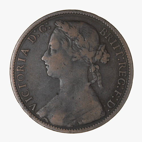 Coin - Penny, Queen Victoria, Great Britain, 1875 (Obverse)
