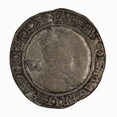 Coin - Sixpence, James I, Great Britain, 1605 (Obverse)