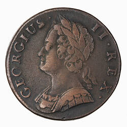 Coin - Halfpenny, George II, Great Britain, 1745 (Obverse)