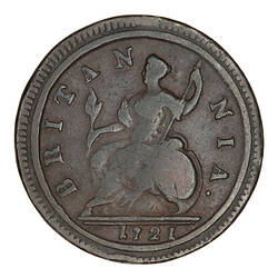 Coin - Halfpenny, George I, Great Britain, 1721 (Reverse)