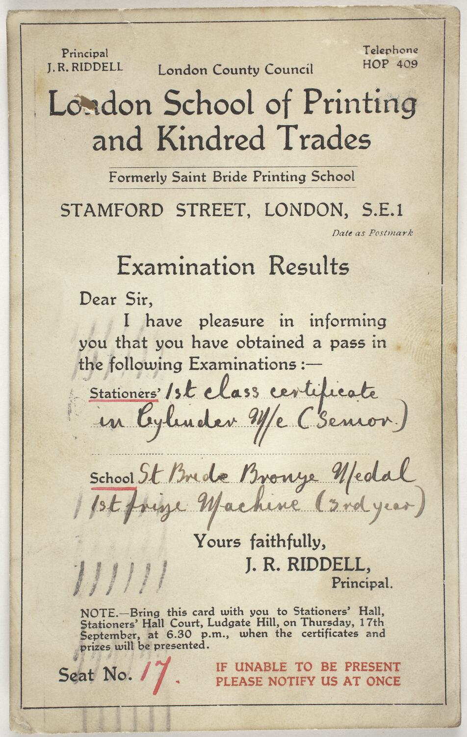 Report - Examination Results, London School of Printing & Kindred ...