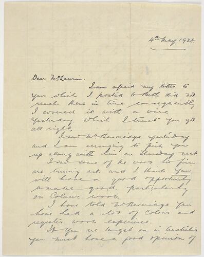 Letter - to AG Maclaurin, from J Ash, 4th May 1928