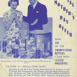 Publicity Leaflet - Fowlers Vacola, Fruit Preserving Equipment. circa 1940, Front Cover