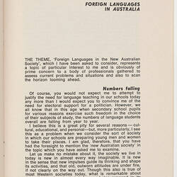 Booklet - Foreign Languages in Australia, 1974