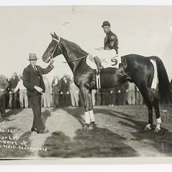Photograph - Phar Lap, Trainer Tommy Woodcock & Jockey Bill Elliot, Agua Caliente, 1932