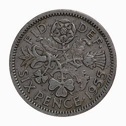Coin - Sixpence, Elizabeth II, Great Britain, 1955 (Reverse)