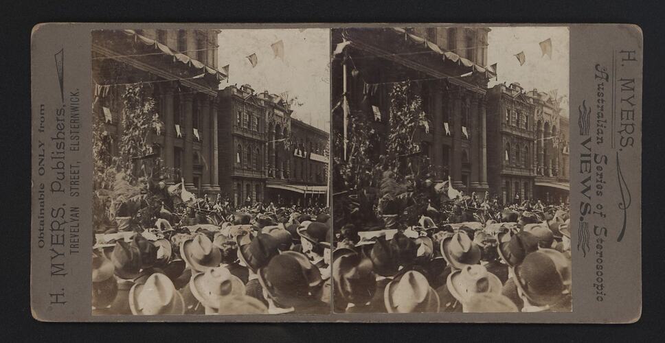 Stereograph - Federation Celebrations, Street Parade, by G.H. Myers, Melbourne, Victoria, 1901