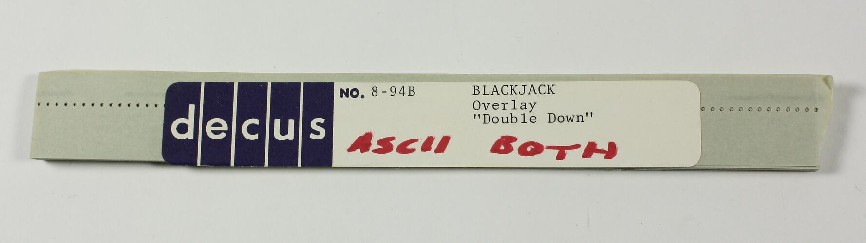 Paper Tape - DECUS, '8-94B Black Jack, Overlay, Double Down'