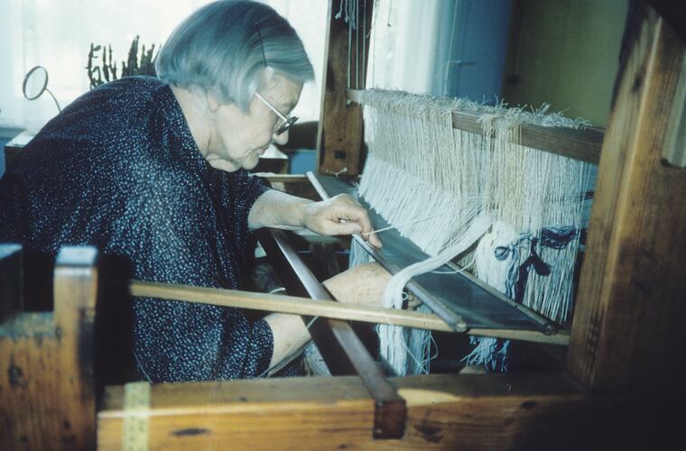 Slide - Anna Apinis Threading Up Countermarch Loom, circa 1985