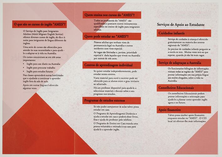 Leaflet - English Classes, A.M.E.S., Portuguese Text, 1991