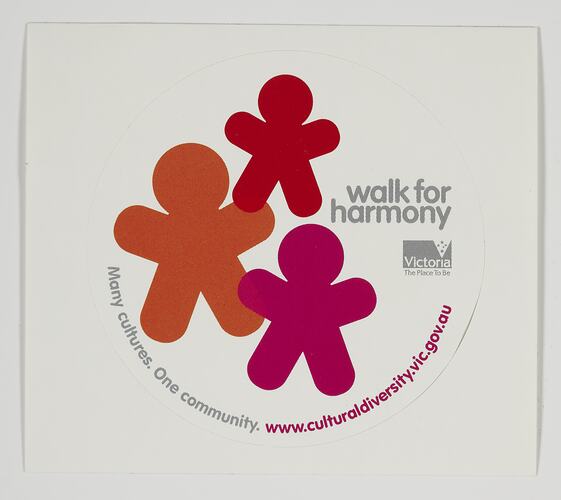 Sticker - Walk for Harmony, Government of Victoria, Jul 2009