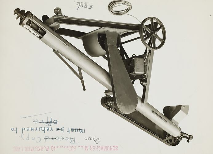 Photograph - Schumacher Mill Furnishing Works, Portable Screw Elevator, Port Melbourne, Victoria, 1930