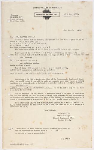 Letter - Commonwealth Employment Service to Mr Mihaly Kapusi, 8 Mar 1950