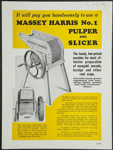 Publicity Flyer - H.V McKay Massey Harris, No.1, Pulper & Slicer, 1939