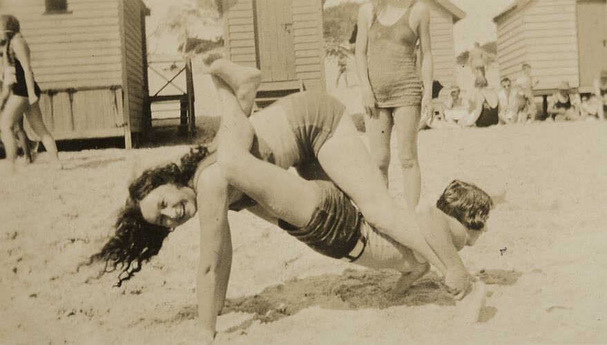 Two Girls Wrestling at Dendy Street Beach, Brighton, circa 1932