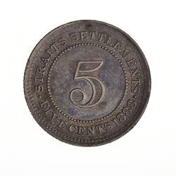 Coin - 5 Cents, Straits Settlements, 1888
