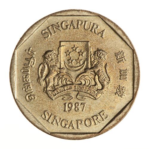 Coin - 1 Dollar, Singapore, 1987