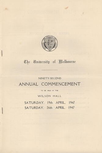 University of Melbourne commencement leaflet.