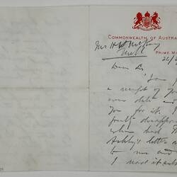 Letter - Prime Minister Andrew Fisher, to H. V. McKay, 26 Feb 1911