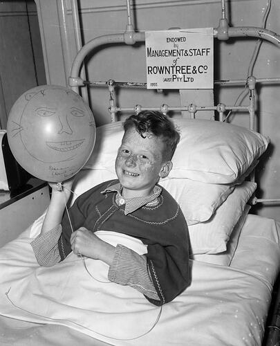 Boy in Hospital Bed, Royal Children's Hospital, Melbourne, Victoria, Oct 1955