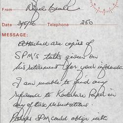 Note - Kodak Australasia Pty Ltd, From Nigel Beale to Mr J Habersberger, Speech by S.P Middleton, Coburg, 3 May 1976
