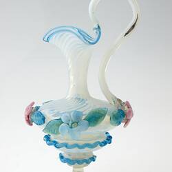 Ewer - Blue Glass With Applied Floral Decoration, Compagnia Venezia-Murano, Venice, Italy, circa 1880