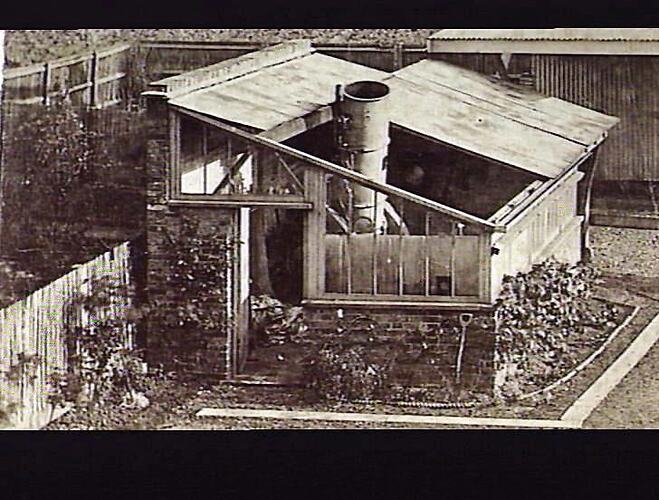 Telescope in garden shed.