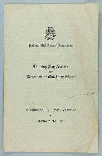 Program - Church Service, Ballarat Girl Guides' Association, North Creswick, Victoria, 21 Feb 1960