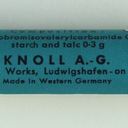 Bottle - Drug, Bromural (Bromoisovalerylcarbamide), Knoll A.G. Chemical Works, circa 1950