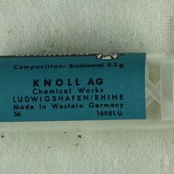 Bottle - Drug, Bromural (Bromoisovalerylcarbamide), Knoll A.G. Chemical Works, circa 1930