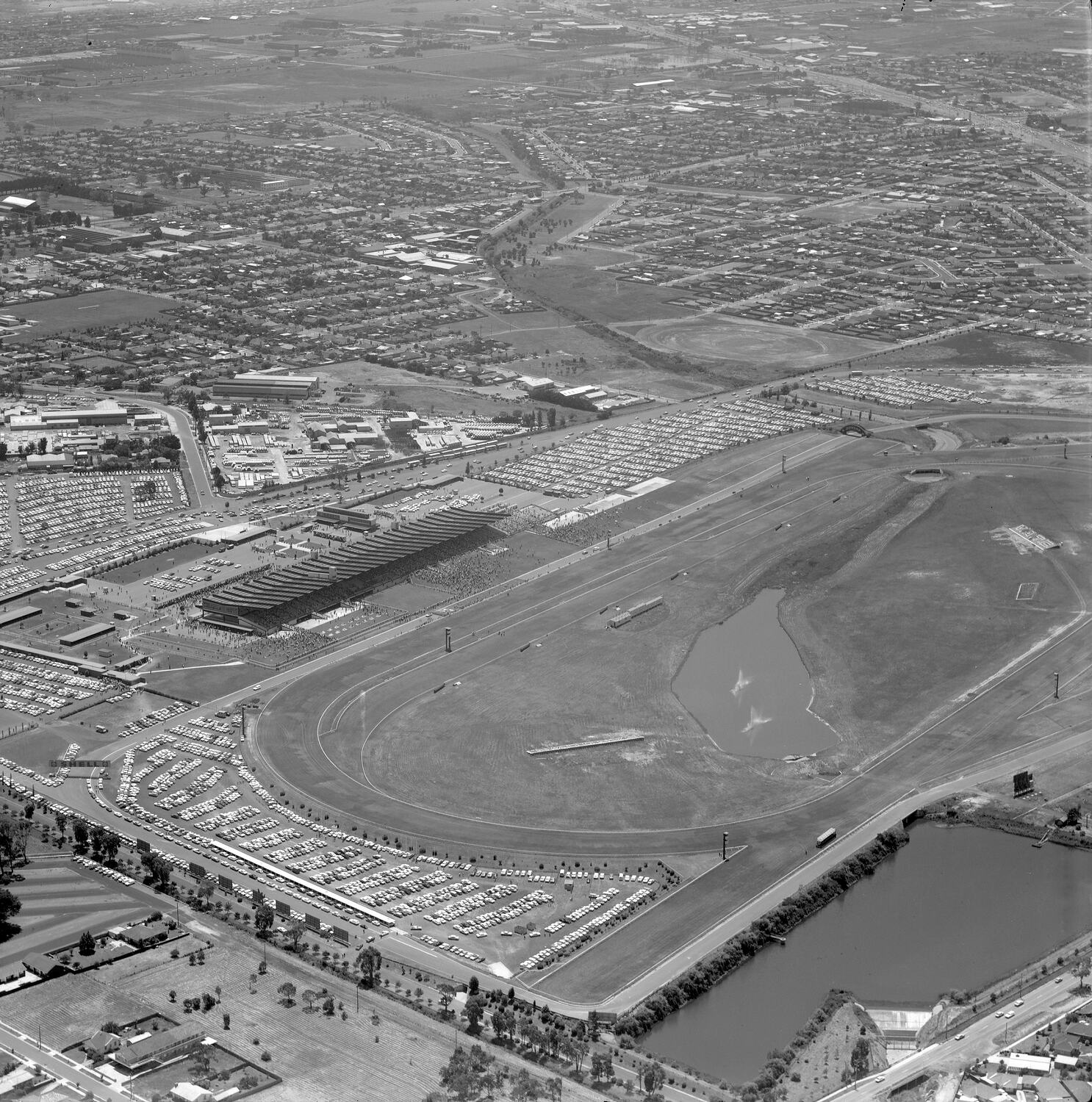 Negative Aerial View Of Sandown Racecourse And Surrounding Suburb