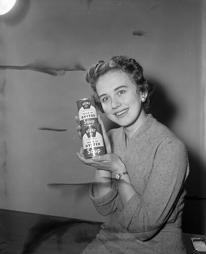 H. J. Heinz Co, Woman Holding Soup Cans, Victoria, 27 Apr 1959