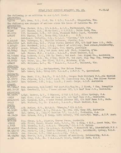 Bulletin - 'Kodak Staff Service Bulletin', No 22, 11 Dec 1943