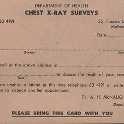 Medical Results Card, Chest X-Ray Surveys, Victoria, 1973