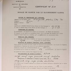 Certificate - Radium Certificate of Purity, Union Miniere du Haut Katanga, Brussels, 1928