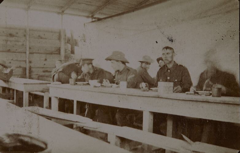 'Tommies' Eating at a Bench, Egypt, World War I, 1914-1918