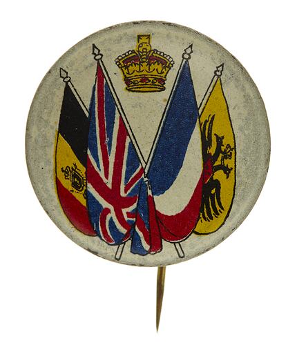 Badge - Patriotic, Four Flags, Belgium, Britain, France & Russia, Australia, 1919