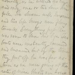 Open diary with handwritten text on discoloured worn page.