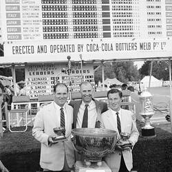 Coca Cola, Three Men with a Trophy, Black Rock, Victoria, 21 Nov 1959