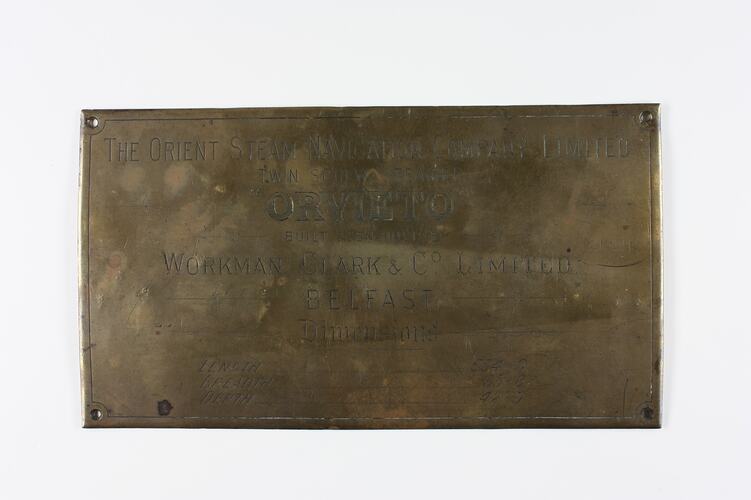 Brass plaque with engraved inscription