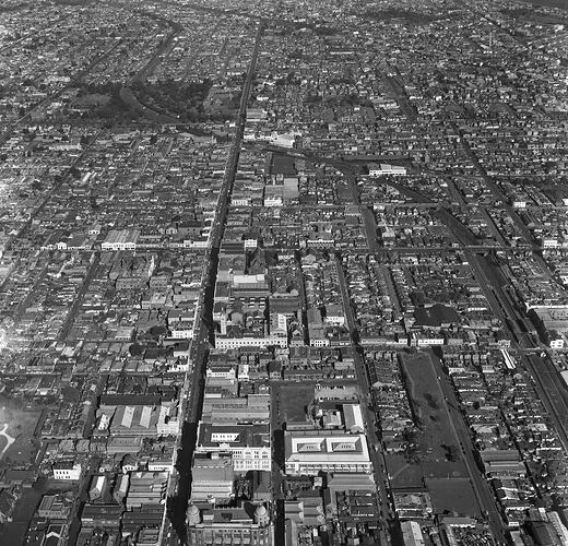 Monochrome aerial photograph of Prahan.