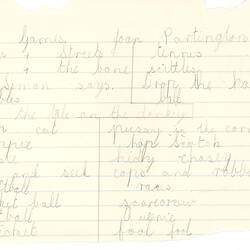 Document - Joan Partington, to Dorothy Howard, List of Games, 1955